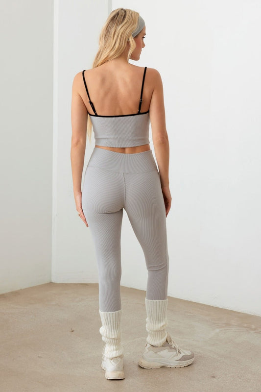 Ribbed Crop Cami and High Waist Brushed Leggings Set - SKIP - She Keeps It Peachy