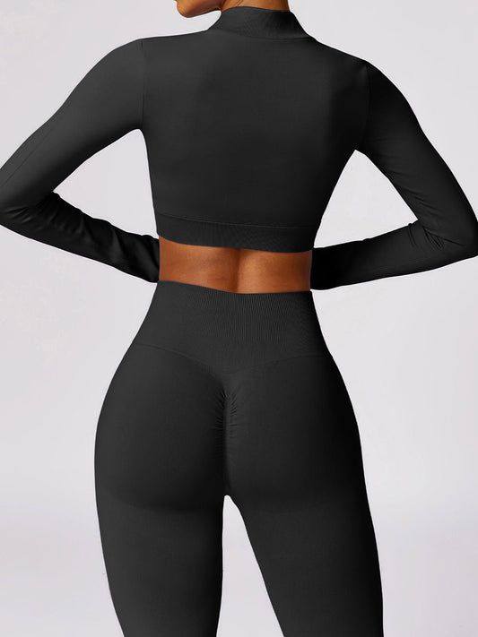 Zip Up Outerwear and High Waist Pants Set - SKIP - She Keeps It Peachy