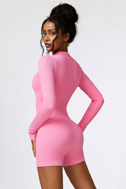 Half Zip Long Sleeve Romper - SKIP - She Keeps It Peachy