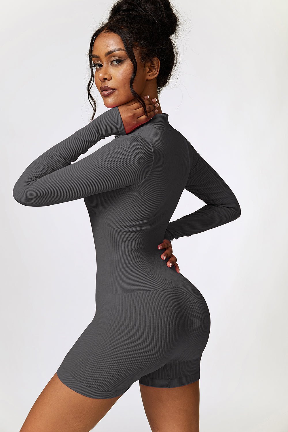 Half Zip Long Sleeve Romper - SKIP - She Keeps It Peachy