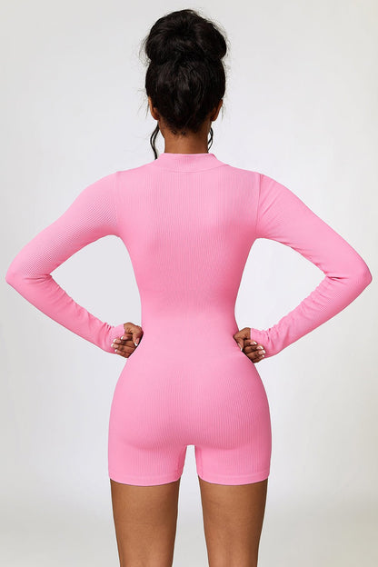 Half Zip Long Sleeve Romper - SKIP - She Keeps It Peachy