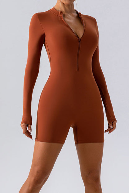 Half Zip Long Sleeve Romper - SKIP - She Keeps It Peachy
