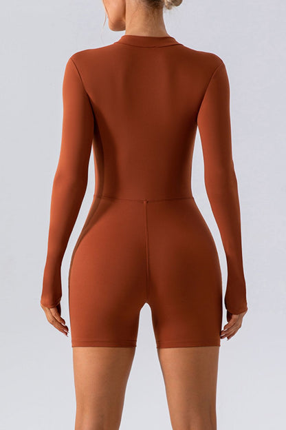 Half Zip Long Sleeve Romper - SKIP - She Keeps It Peachy