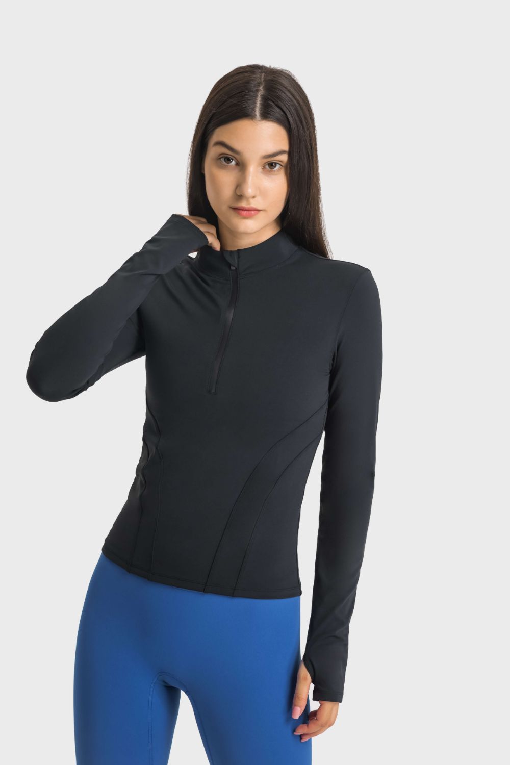 Half Zip Thumbhole Sleeve Top - SKIP - She Keeps It Peachy