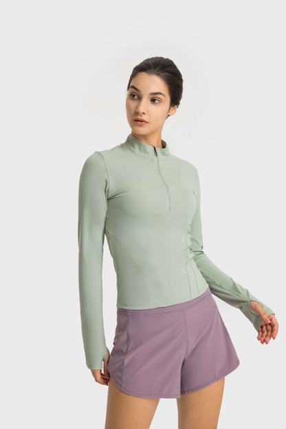 Half Zip Thumbhole Sleeve Top - SKIP - She Keeps It Peachy