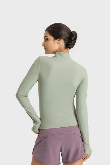 Half Zip Thumbhole Sleeve Top - SKIP - She Keeps It Peachy