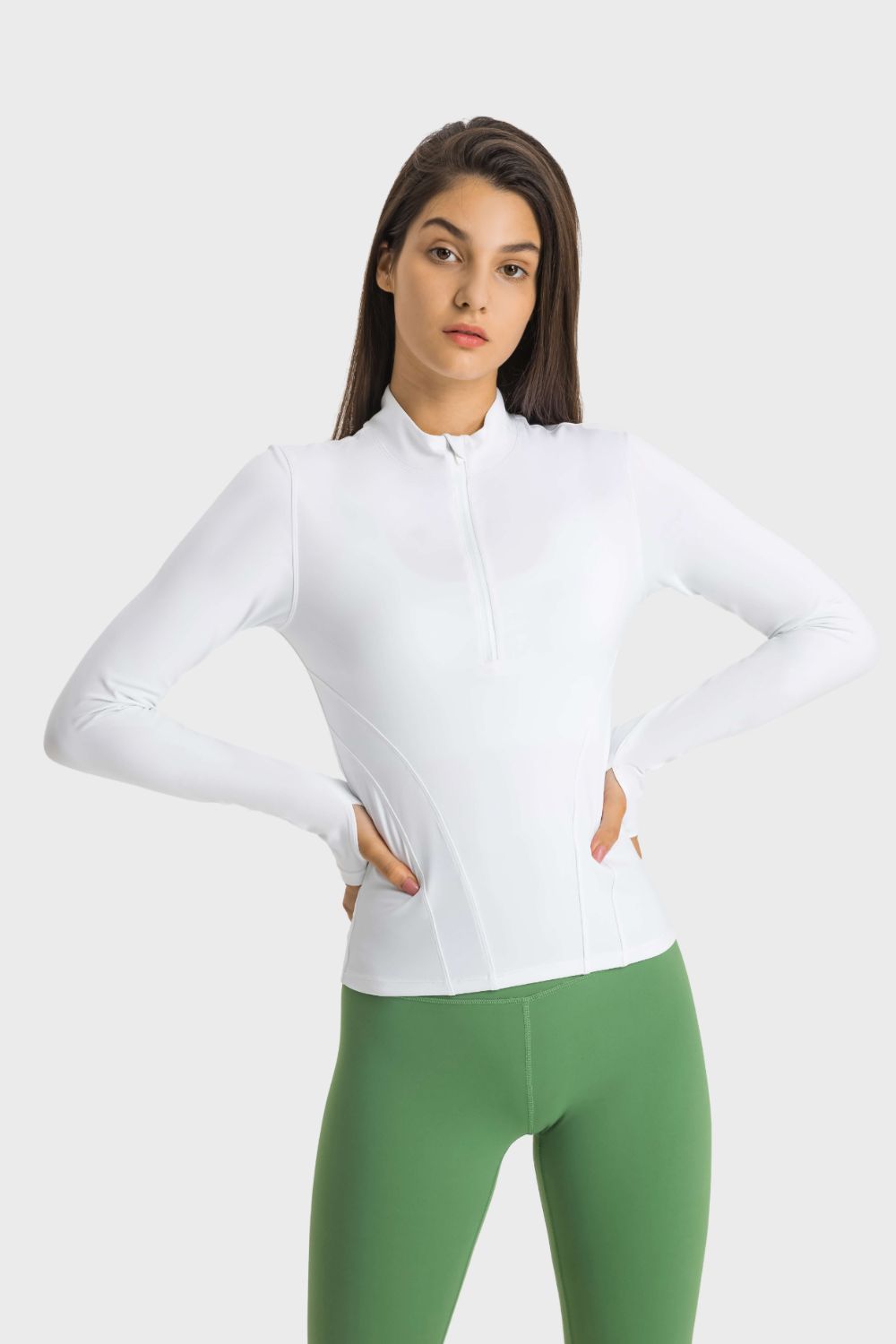 Half Zip Thumbhole Sleeve Top - SKIP - She Keeps It Peachy