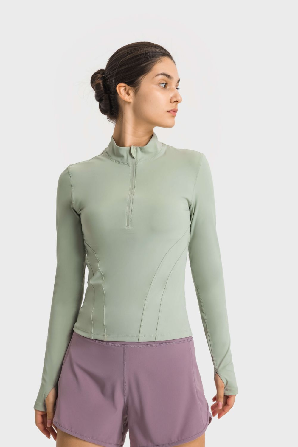 Half Zip Thumbhole Sleeve Top - SKIP - She Keeps It Peachy