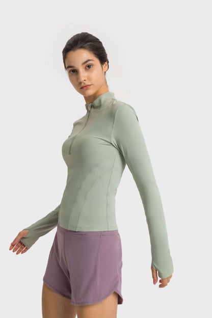 Half Zip Thumbhole Sleeve Top - SKIP - She Keeps It Peachy
