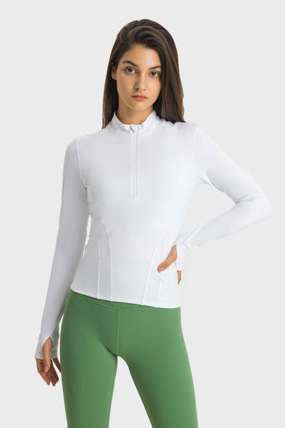 Half Zip Thumbhole Sleeve Top - SKIP - She Keeps It Peachy
