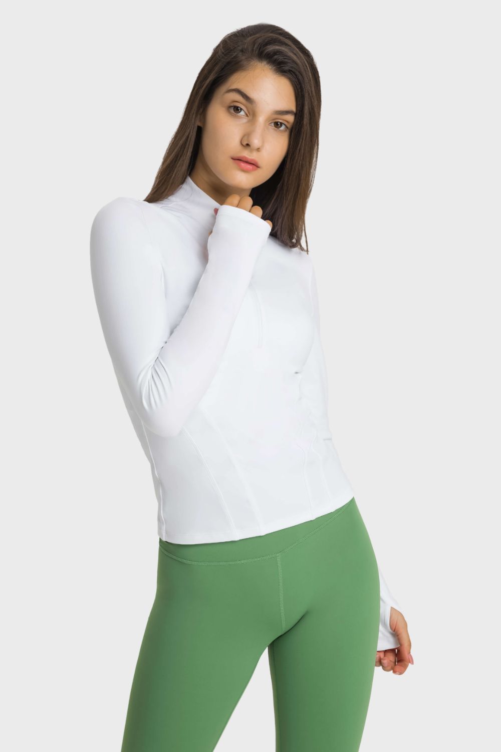 Half Zip Thumbhole Sleeve Top - SKIP - She Keeps It Peachy