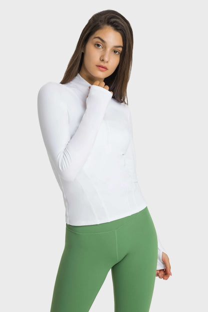 Half Zip Thumbhole Sleeve Top - SKIP - She Keeps It Peachy
