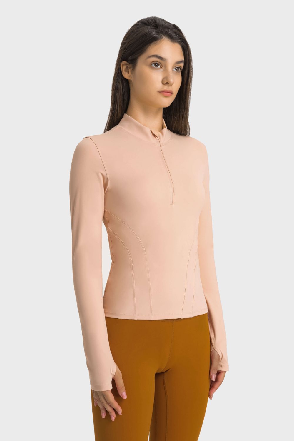 Half Zip Thumbhole Sleeve Top - SKIP - She Keeps It Peachy