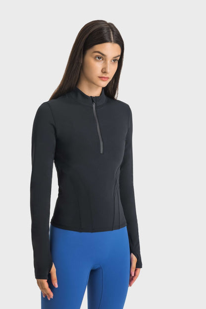 Half Zip Thumbhole Sleeve Top - SKIP - She Keeps It Peachy