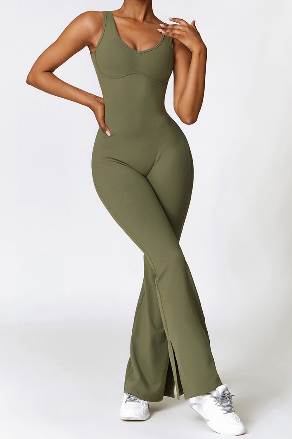 Sleeveless Bootcut Slit Bodysuit - SKIP - She Keeps It Peachy