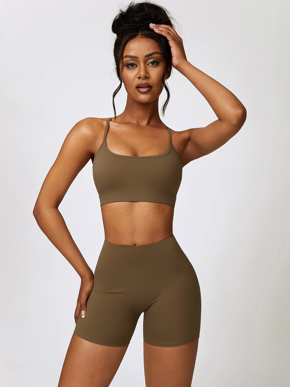 Sports Bra and Wide Waistband Shorts Set - SKIP - She Keeps It Peachy