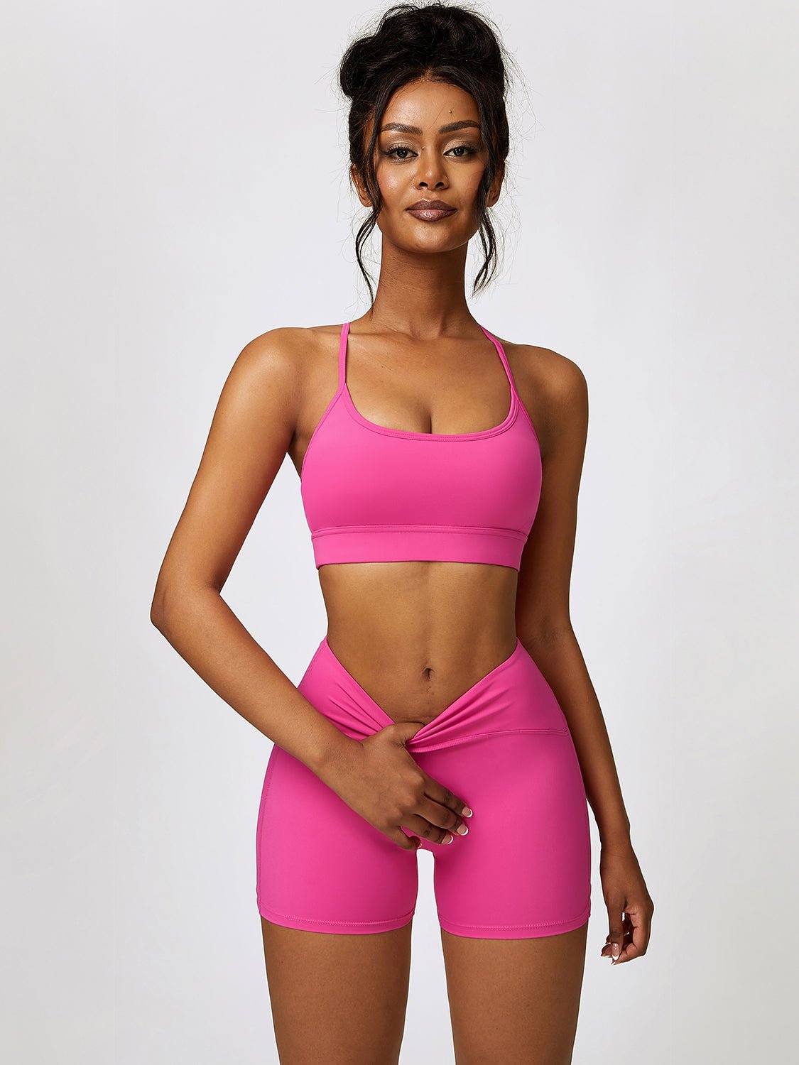 Sports Bra and Wide Waistband Shorts Set - SKIP - She Keeps It Peachy