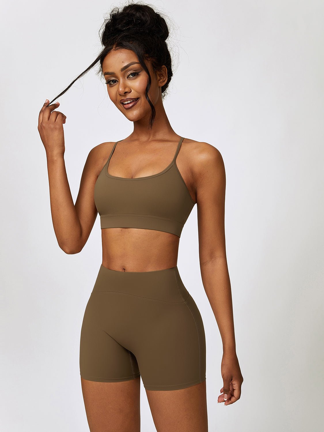 Sports Bra and Wide Waistband Shorts Set - SKIP - She Keeps It Peachy
