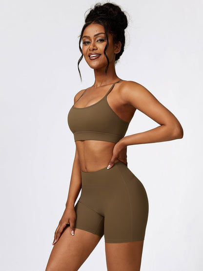 Sports Bra and Wide Waistband Shorts Set - SKIP - She Keeps It Peachy