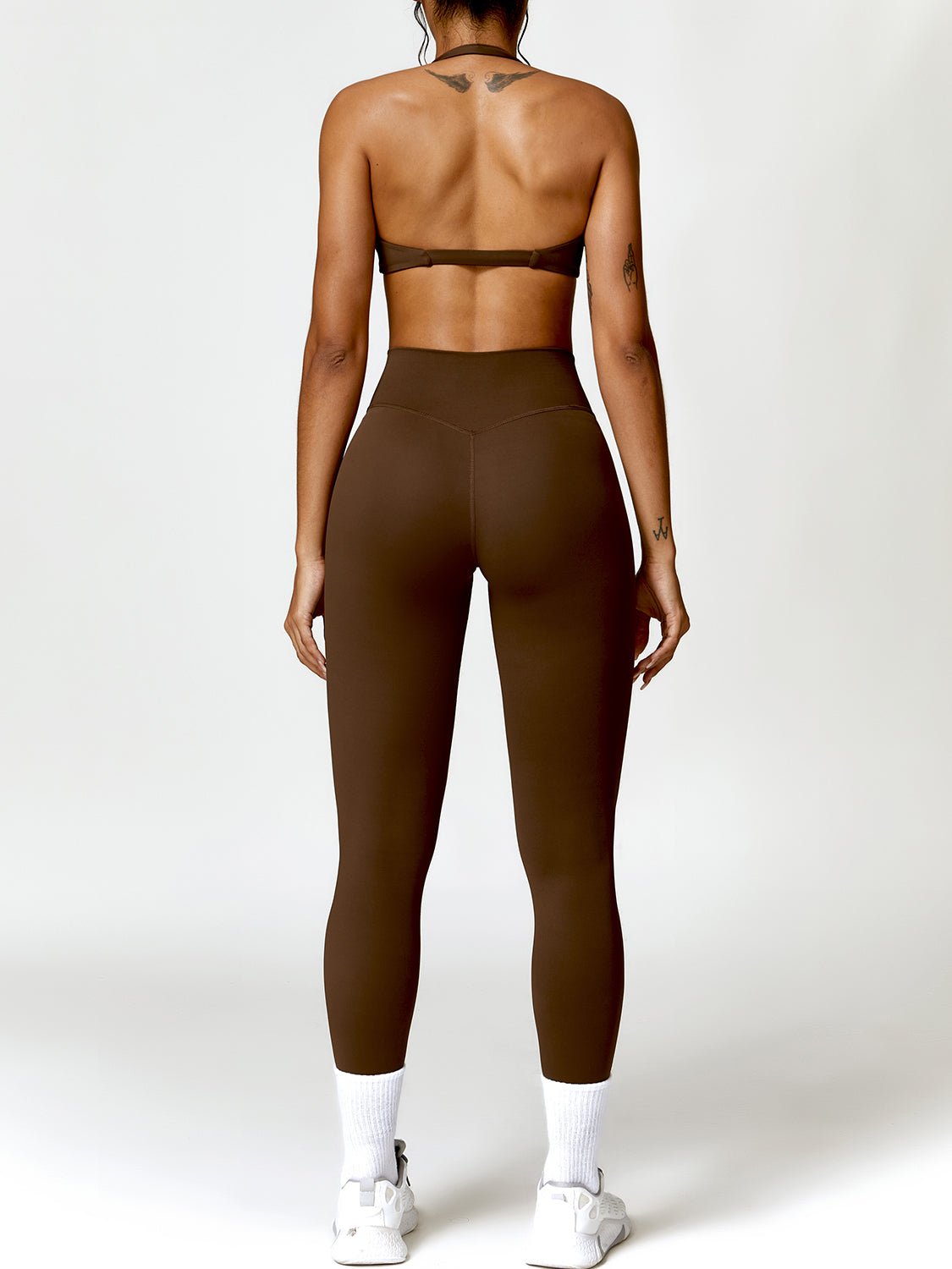 Twisted Halter Sports Bra and High Waist Leggings Set - SKIP - She Keeps It Peachy