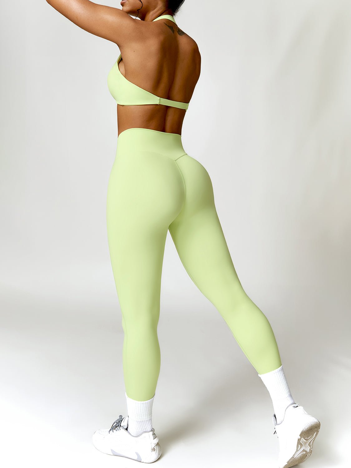 Twisted Halter Sports Bra and High Waist Leggings Set - SKIP - She Keeps It Peachy