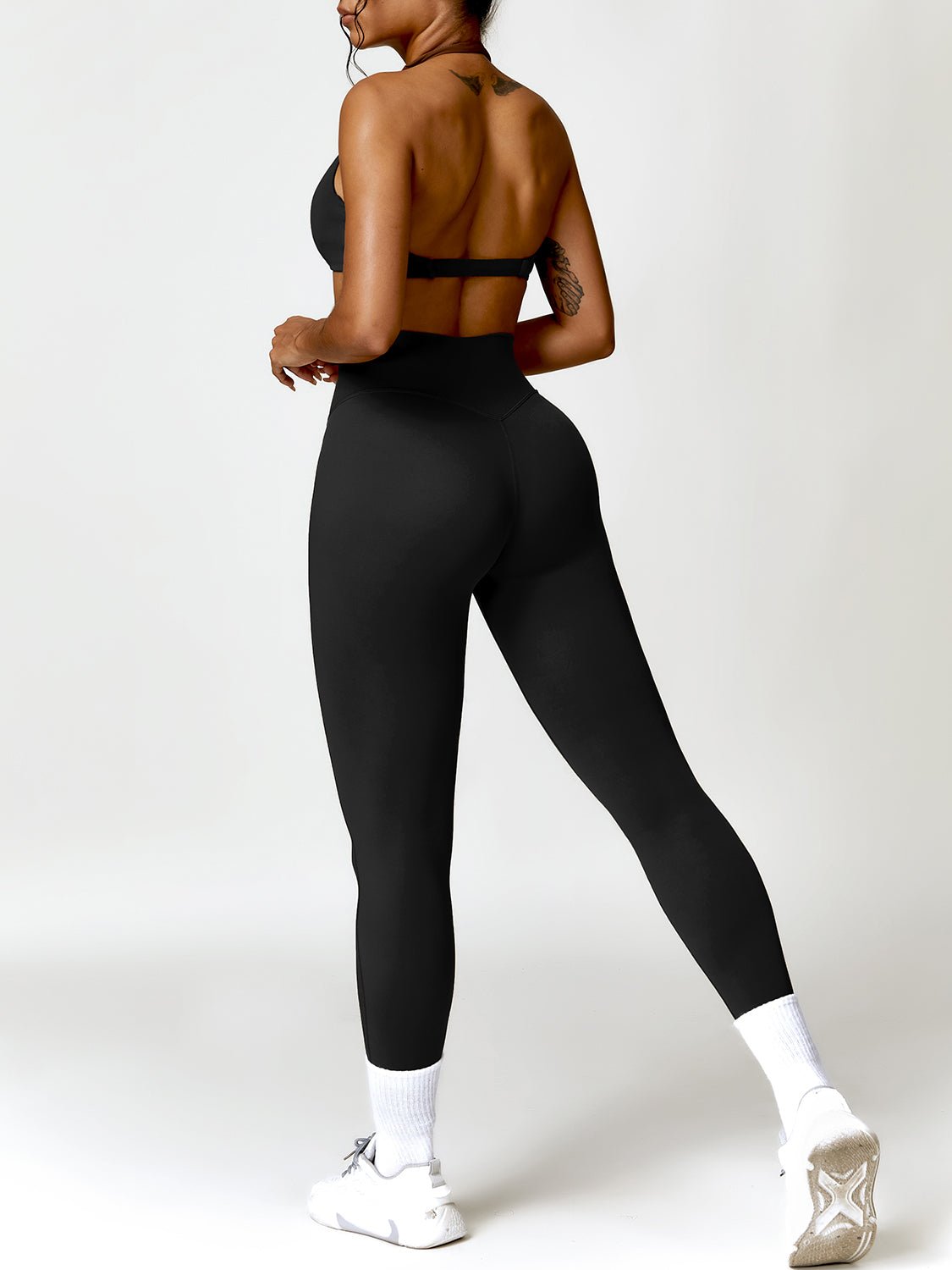 Twisted Halter Sports Bra and High Waist Leggings Set - SKIP - She Keeps It Peachy