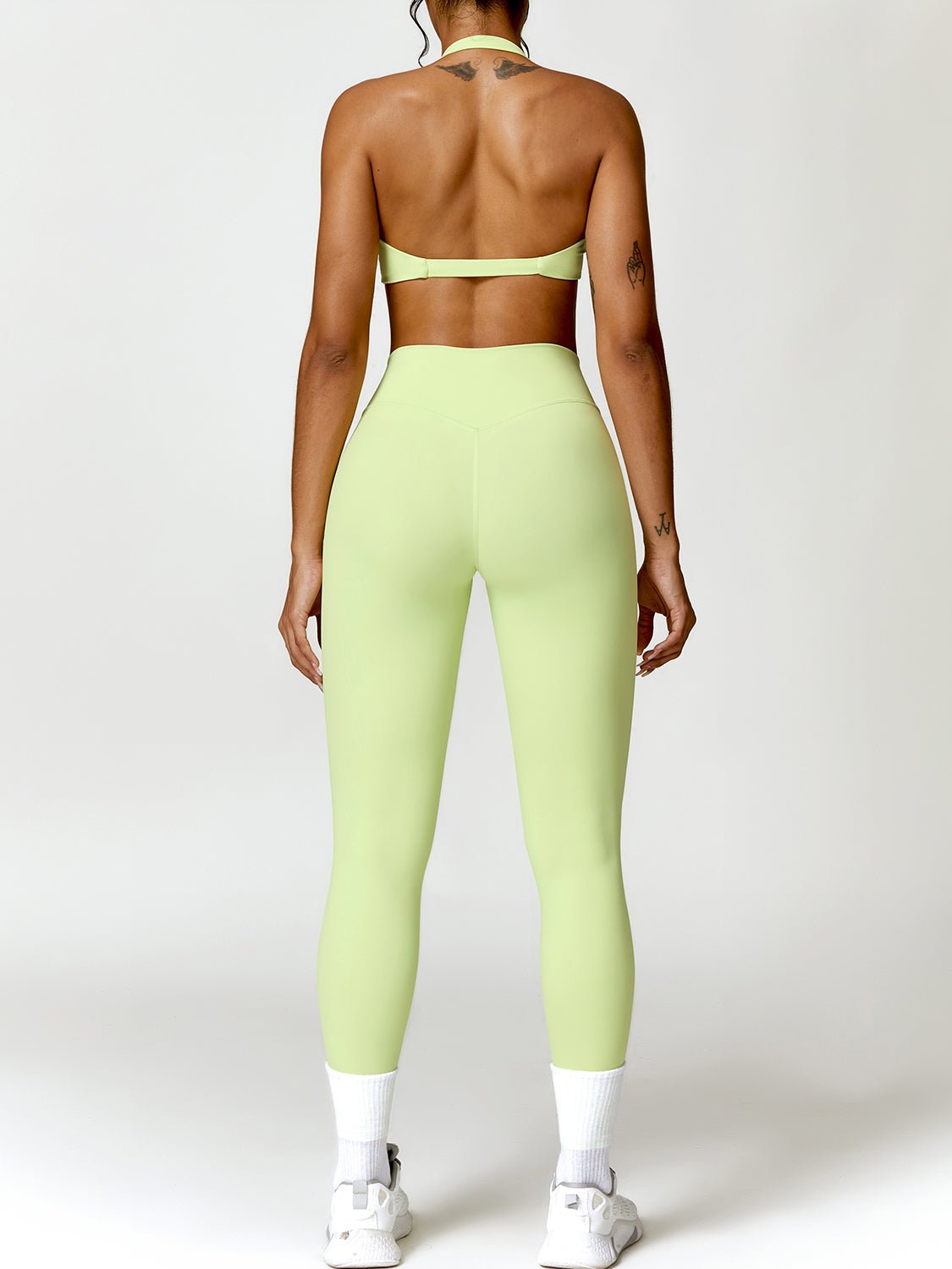 Twisted Halter Sports Bra and High Waist Leggings Set - SKIP - She Keeps It Peachy