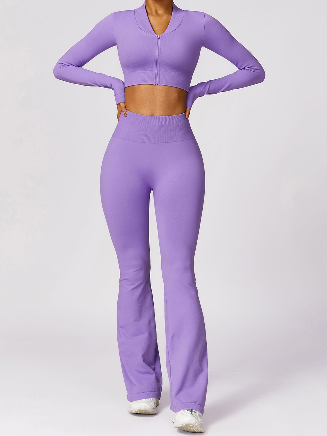 Zip Up Outerwear and High Waist Pants Set - SKIP - She Keeps It Peachy