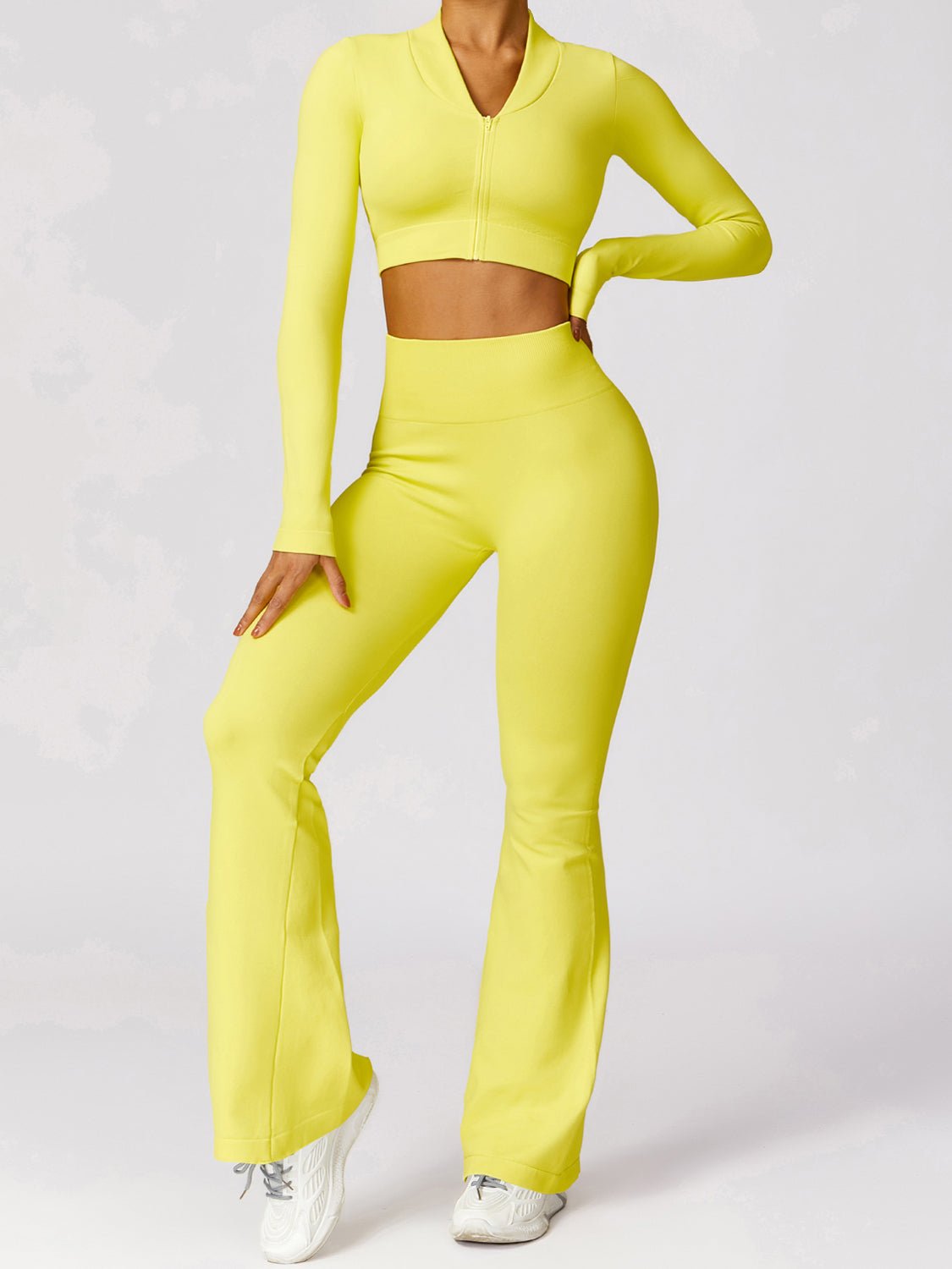 Zip Up Outerwear and High Waist Pants Set - SKIP - She Keeps It Peachy