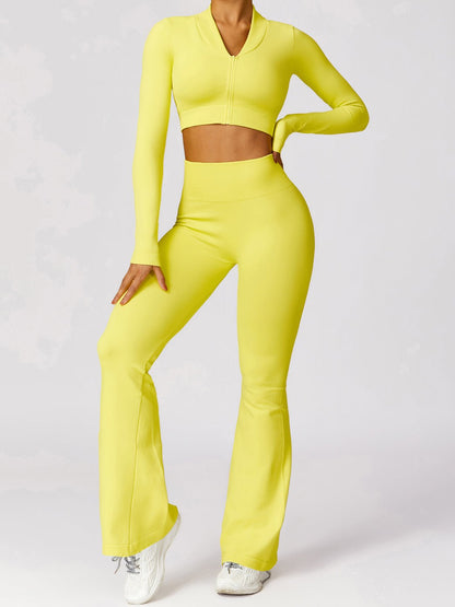 Zip Up Outerwear and High Waist Pants Set - SKIP - She Keeps It Peachy