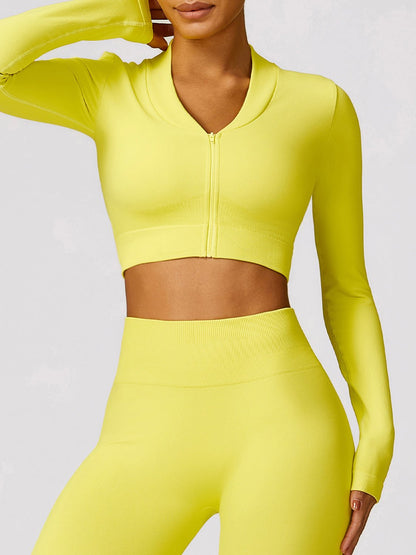 Zip Up Outerwear and High Waist Pants Set - SKIP - She Keeps It Peachy