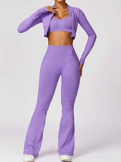 Zip Up Outerwear and High Waist Pants Set - SKIP - She Keeps It Peachy