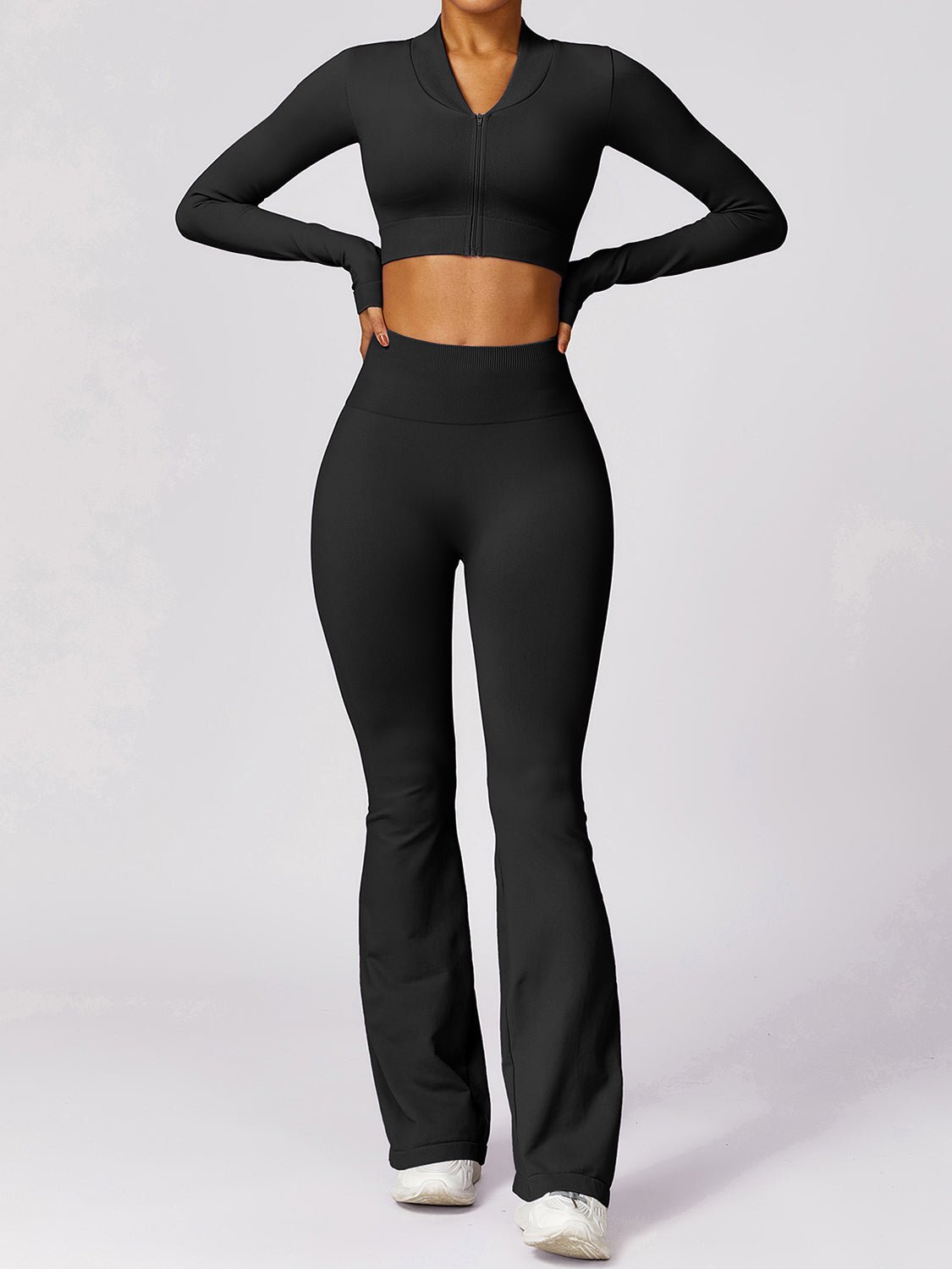 Zip Up Outerwear and High Waist Pants Set - SKIP - She Keeps It Peachy