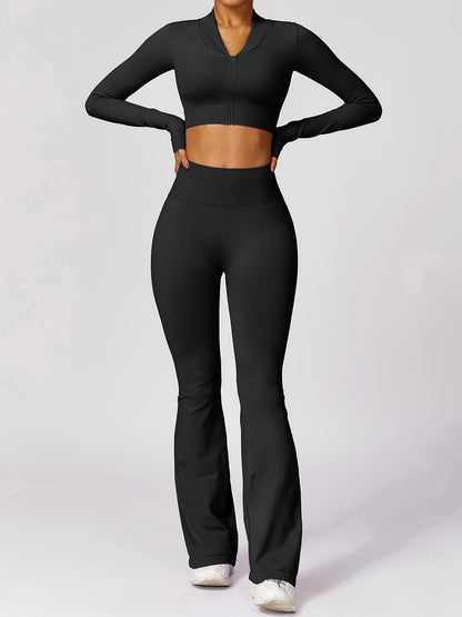 Zip Up Outerwear and High Waist Pants Set - SKIP - She Keeps It Peachy