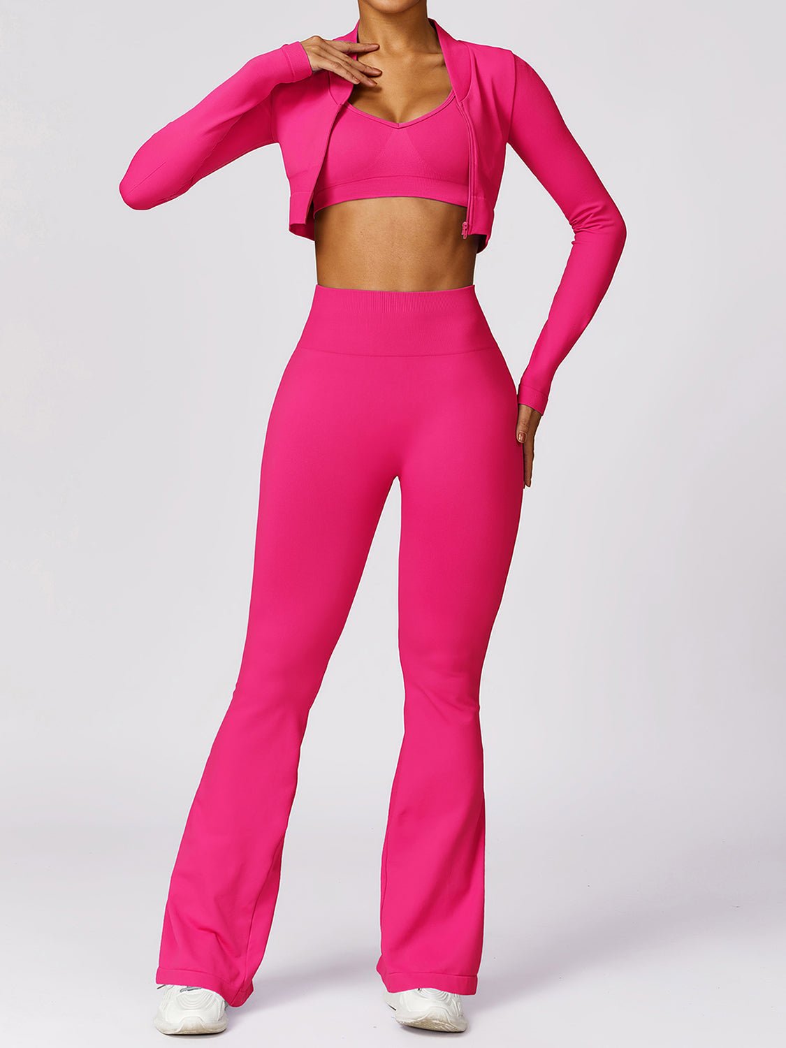 Zip Up Outerwear and High Waist Pants Set - SKIP - She Keeps It Peachy