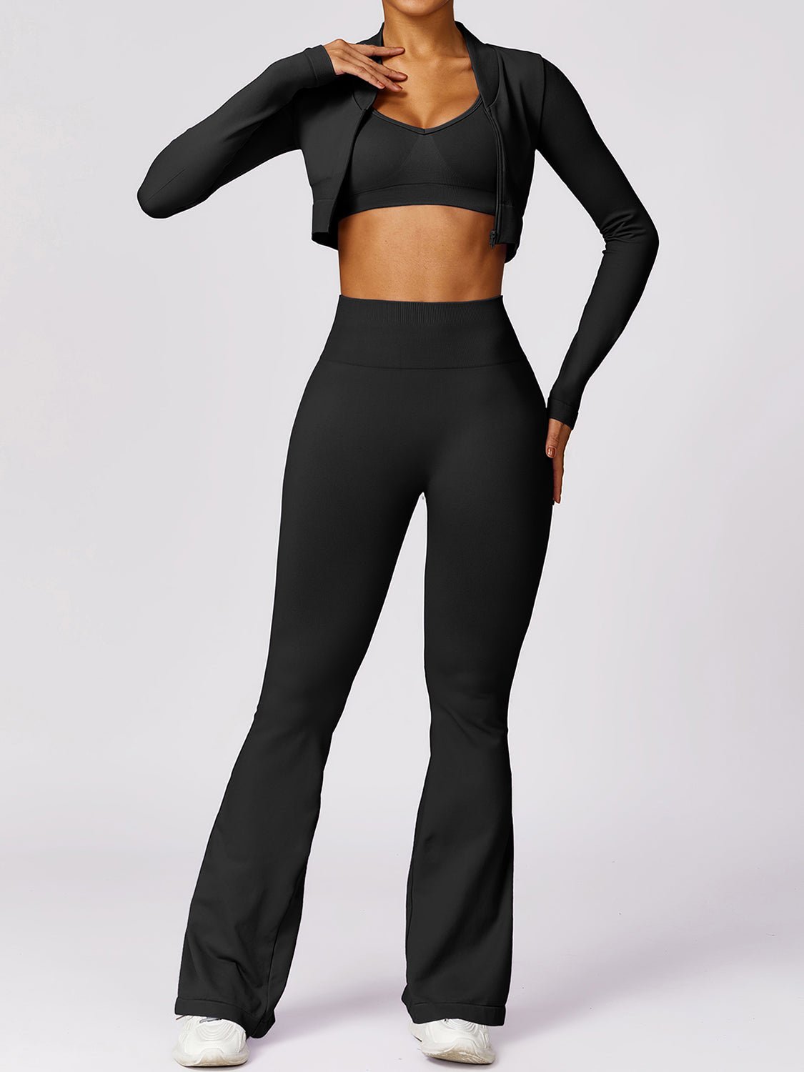 Zip Up Outerwear and High Waist Pants Set - SKIP - She Keeps It Peachy