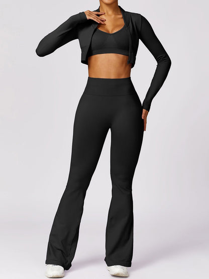 Zip Up Outerwear and High Waist Pants Set - SKIP - She Keeps It Peachy