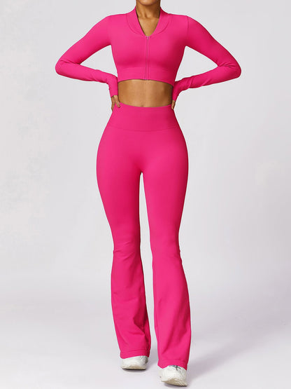 Zip Up Outerwear and High Waist Pants Set - SKIP - She Keeps It Peachy