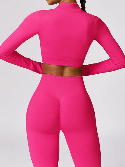 Zip Up Outerwear and High Waist Pants Set - SKIP - She Keeps It Peachy