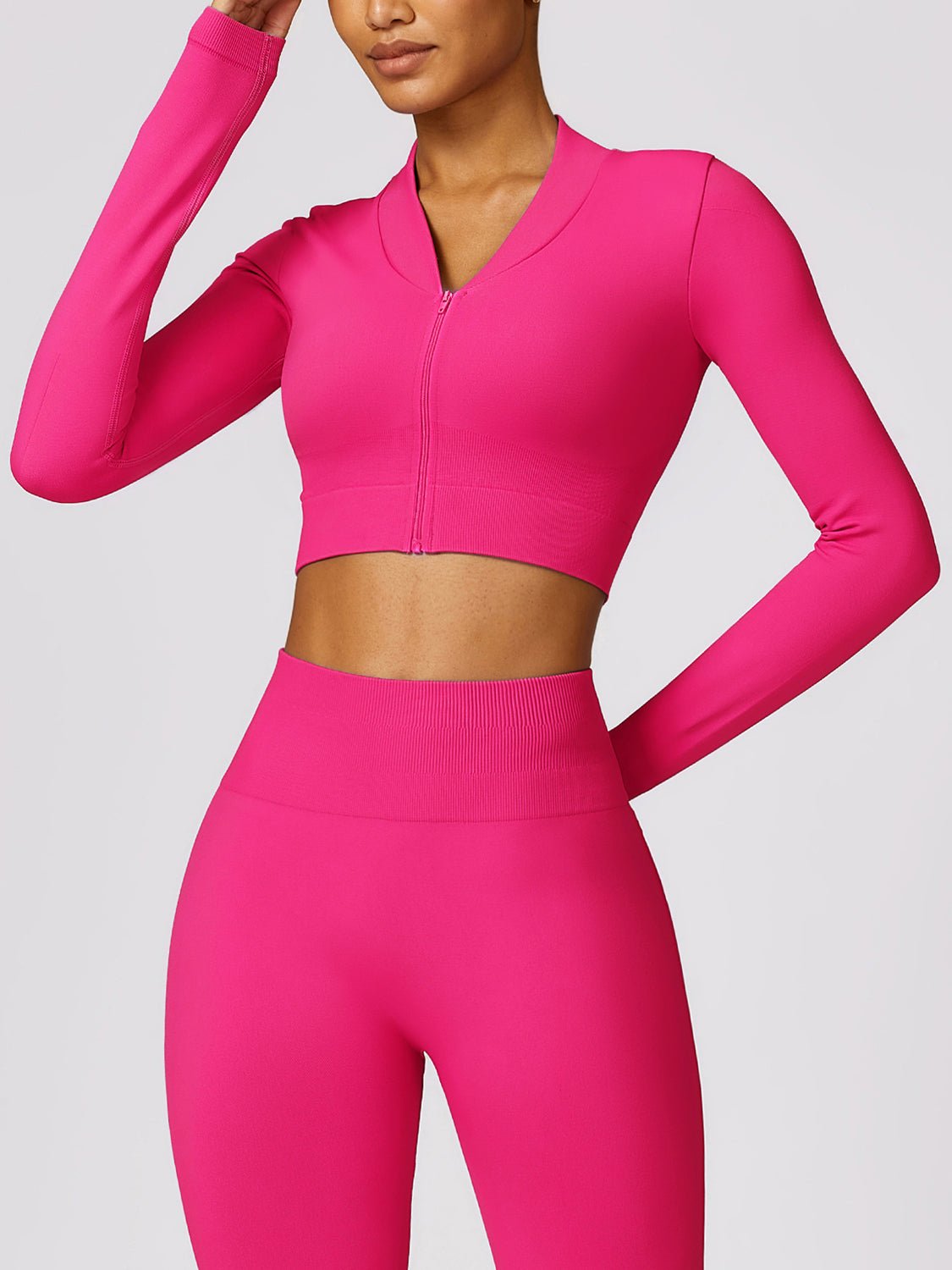 Zip Up Outerwear and High Waist Pants Set - SKIP - She Keeps It Peachy