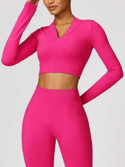 Zip Up Outerwear and High Waist Pants Set - SKIP - She Keeps It Peachy