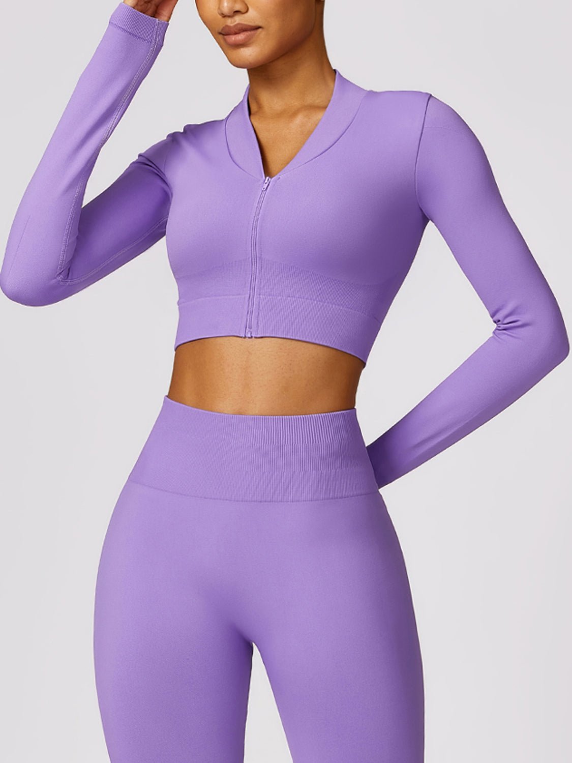Zip Up Outerwear and High Waist Pants Set - SKIP - She Keeps It Peachy